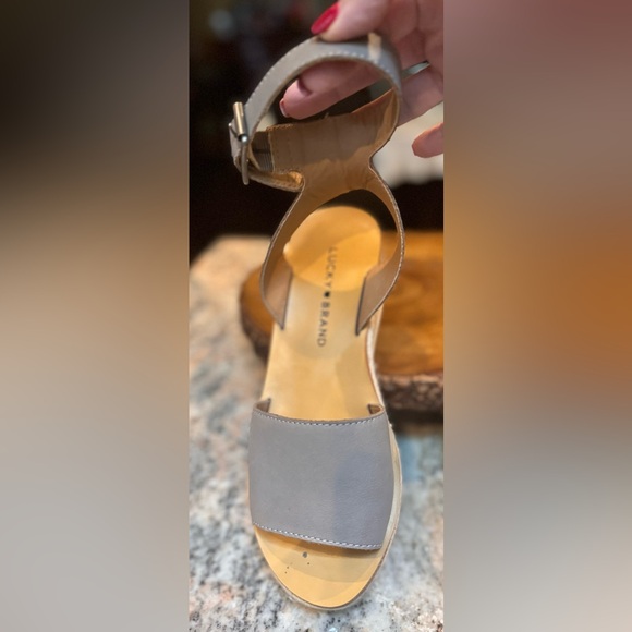Lucky Brand Joodith grey/tan platform leather espadrille wedge sandal. Rope - Picture 10 of 10